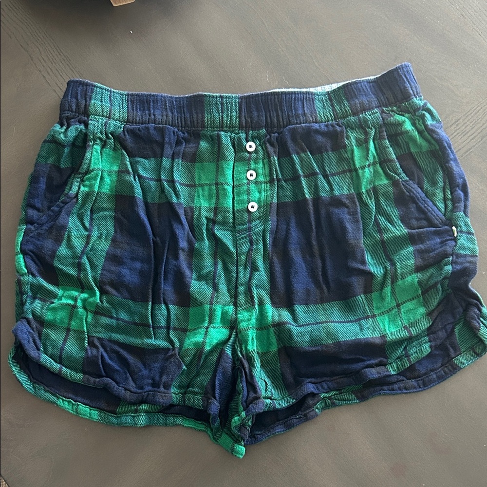 Aerie Plaid Green and Blue Women's PJ Shorts
